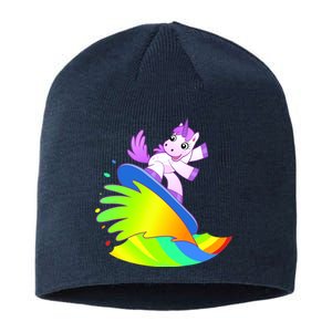 Unicorn Surfing On the Rainbow Sustainable Beanie