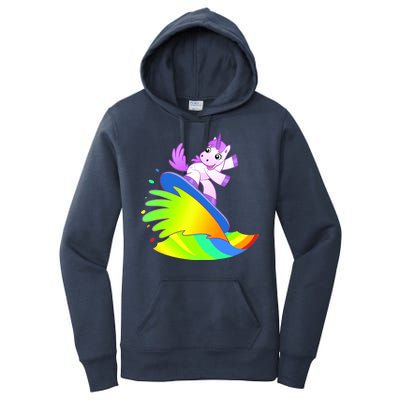 Unicorn Surfing On the Rainbow Women's Pullover Hoodie