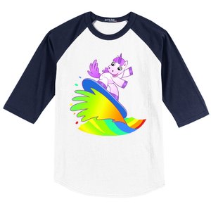 Unicorn Surfing On the Rainbow Baseball Sleeve Shirt