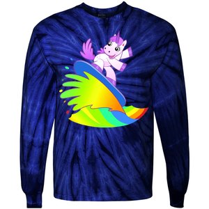 Unicorn Surfing On the Rainbow Tie-Dye Long Sleeve Shirt