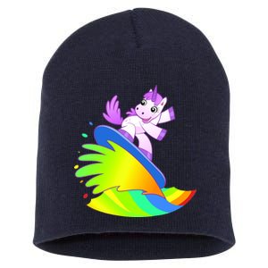 Unicorn Surfing On the Rainbow Short Acrylic Beanie