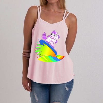 Unicorn Surfing On the Rainbow Women's Strappy Tank