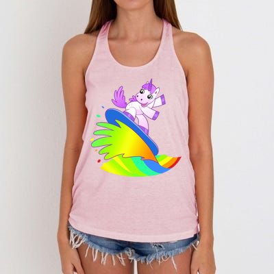 Unicorn Surfing On the Rainbow Women's Knotted Racerback Tank