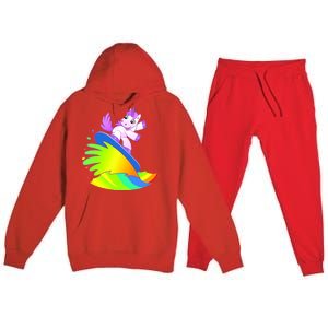 Unicorn Surfing On the Rainbow Premium Hooded Sweatsuit Set