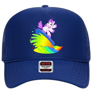 Unicorn Surfing On the Rainbow High Crown Mesh Back Trucker Hat