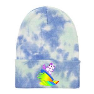 Unicorn Surfing On the Rainbow Tie Dye 12in Knit Beanie