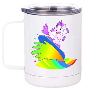 Unicorn Surfing On the Rainbow 12 oz Stainless Steel Tumbler Cup