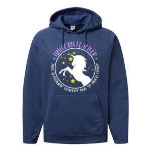 Unicorn Teacher Just A Regular Teacher But So Much Cooler Performance Fleece Hoodie