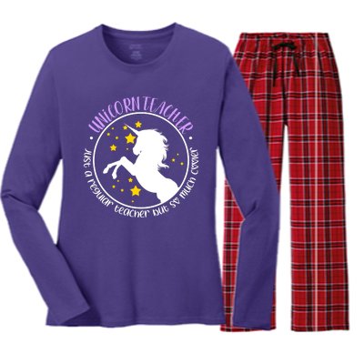 Unicorn Teacher Just A Regular Teacher But So Much Cooler Women's Long Sleeve Flannel Pajama Set 