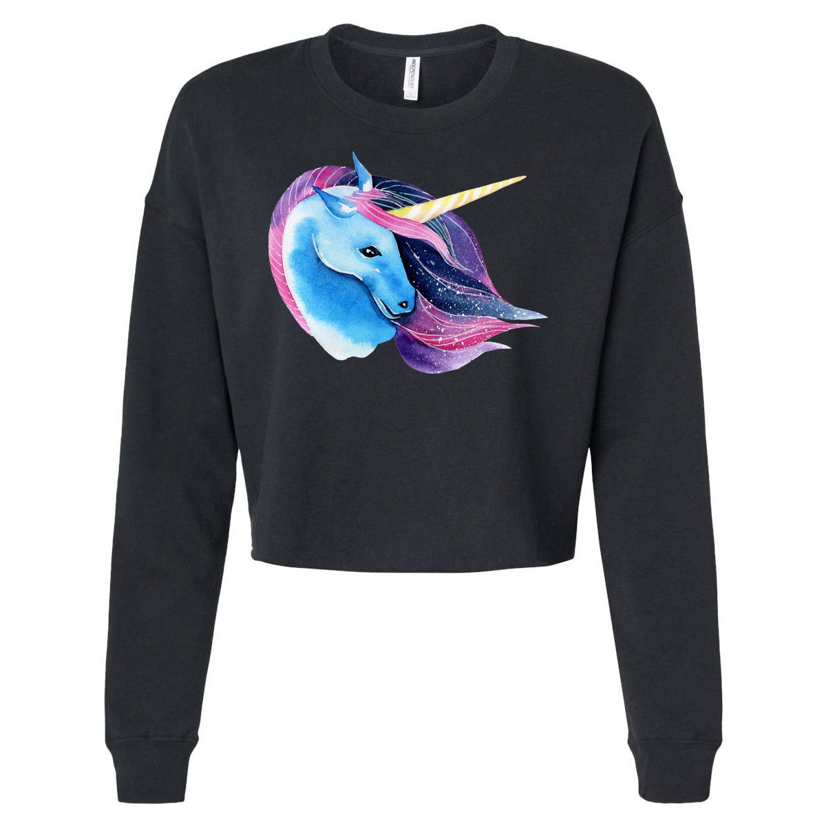 Unicorn Watercolor Cropped Pullover Crew