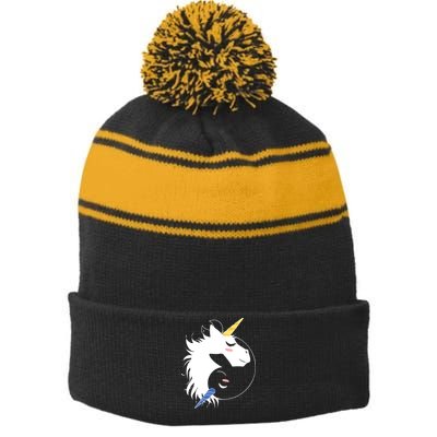 Unicorn Ying Yang Stripe Pom Pom Beanie