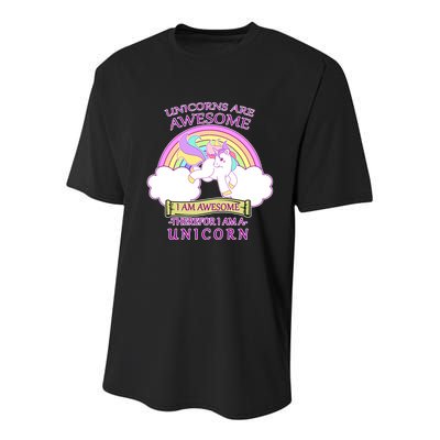 Unicorns Are Awesome Therefor I Am S Unicorn Youth Performance Sprint T-Shirt