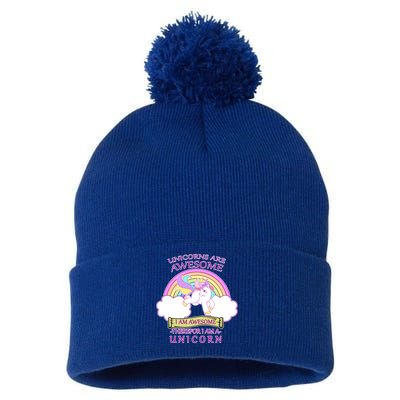Unicorns Are Awesome Therefor I Am S Unicorn Pom Pom 12in Knit Beanie
