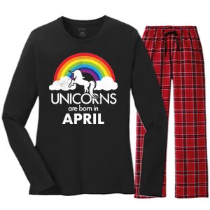 Unicorns Are Born in April Women's Long Sleeve Flannel Pajama Set 