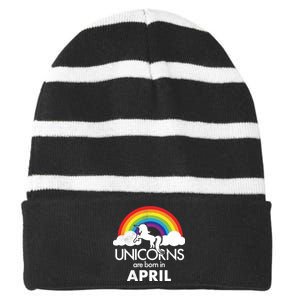 Unicorns Are Born in April Striped Beanie with Solid Band