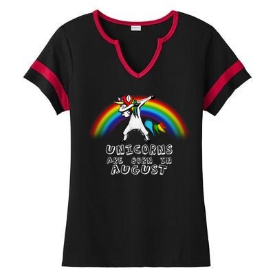 Unicorns are Born in August Birthday Ladies Halftime Notch Neck Tee