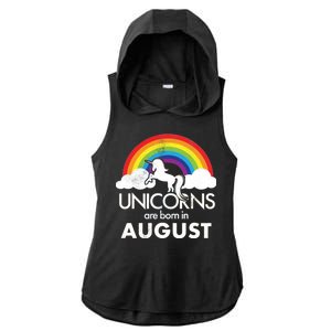 Unicorns Are Born In August Rainbow Retro Ladies PosiCharge Tri-Blend Wicking Draft Hoodie Tank