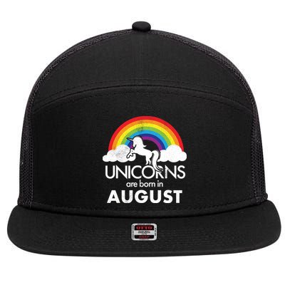 Unicorns Are Born In August Rainbow Retro 7 Panel Mesh Trucker Snapback Hat