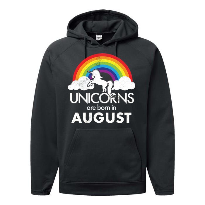 Unicorns Are Born In August Rainbow Retro Performance Fleece Hoodie