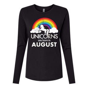 Unicorns Are Born In August Rainbow Retro Womens Cotton Relaxed Long Sleeve T-Shirt