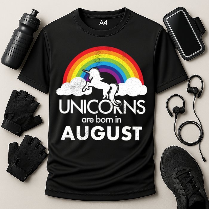 Unicorns Are Born In August Rainbow Retro Performance Shirt
