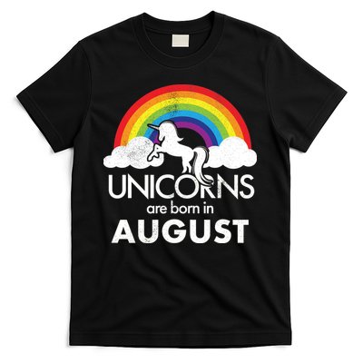 Unicorns Are Born In August Rainbow Retro T-Shirt