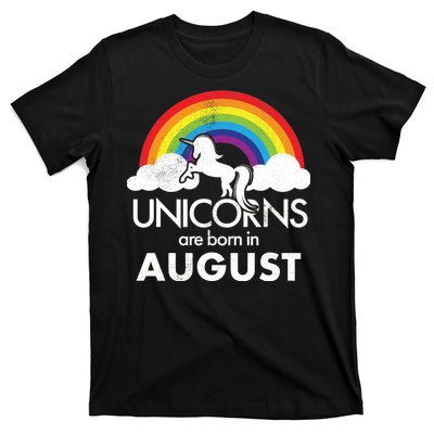 Unicorns Are Born In August Rainbow Retro T-Shirt