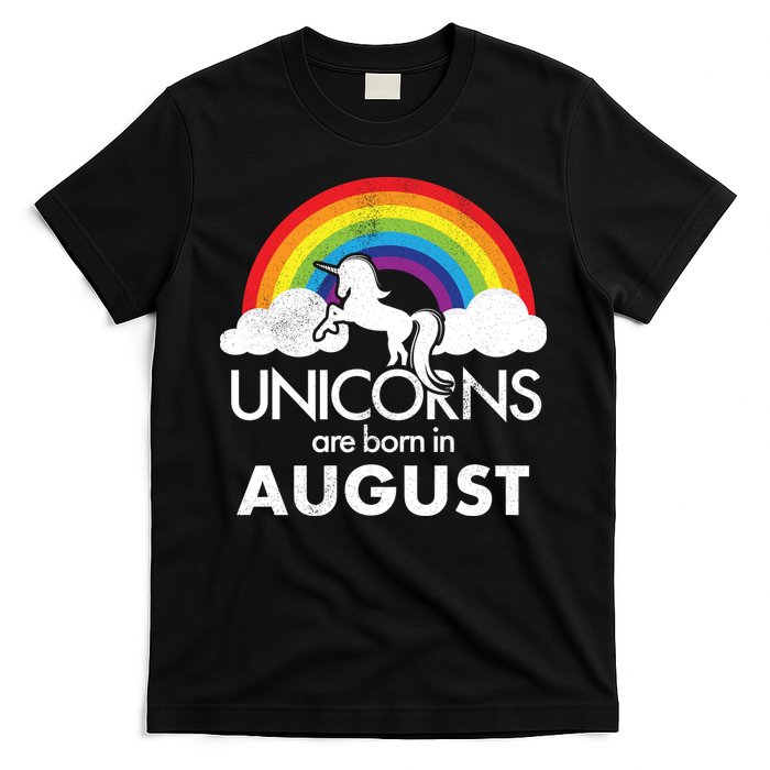 Unicorns Are Born In August Rainbow Retro T-Shirt