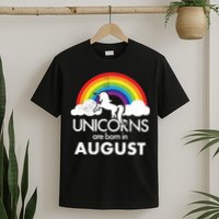 Unicorns Are Born In August Rainbow Retro T-Shirt