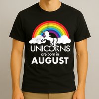 Unicorns Are Born In August Rainbow Retro T-Shirt
