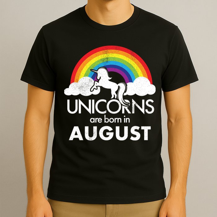 Unicorns Are Born In August Rainbow Retro T-Shirt