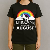 Unicorns Are Born In August Rainbow Retro T-Shirt