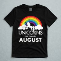 Unicorns Are Born In August Rainbow Retro T-Shirt