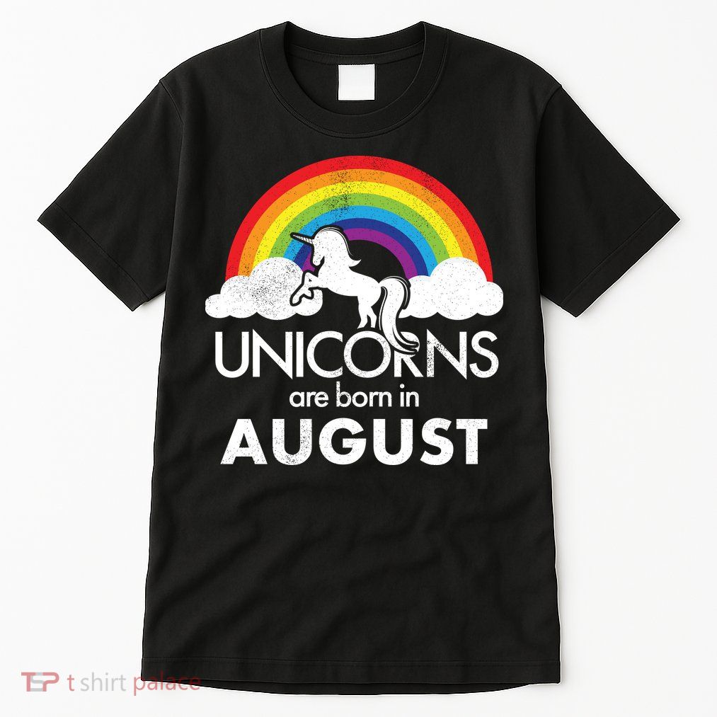Unicorns Are Born In August Rainbow Retro Tall T-Shirt