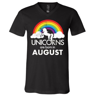 Unicorns Are Born In August Rainbow Retro V-Neck T-Shirt