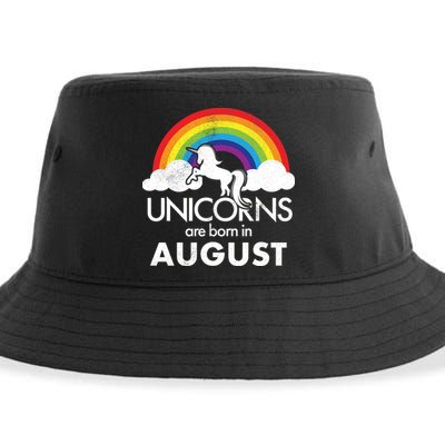 Unicorns Are Born In August Rainbow Retro Sustainable Bucket Hat