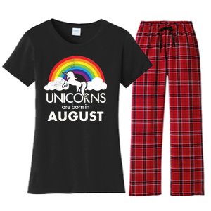 Unicorns Are Born In August Rainbow Retro Women's Flannel Pajama Set