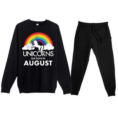 Unicorns Are Born In August Rainbow Retro Premium Crewneck Sweatsuit Set