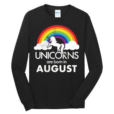 Unicorns Are Born In August Rainbow Retro Tall Long Sleeve T-Shirt