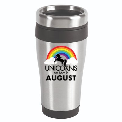 Unicorns Are Born In August Rainbow Retro 16oz Travel Tumbler
