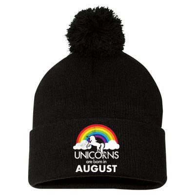 Unicorns Are Born In August Rainbow Retro Pom Pom 12in Knit Beanie