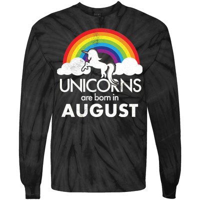 Unicorns Are Born In August Rainbow Retro Tie-Dye Long Sleeve Shirt