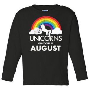 Unicorns Are Born In August Rainbow Retro Toddler Long Sleeve Shirt