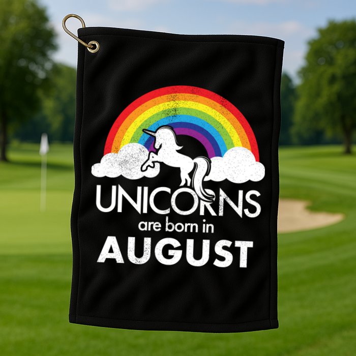 Unicorns Are Born In August Rainbow Retro Golf Towel