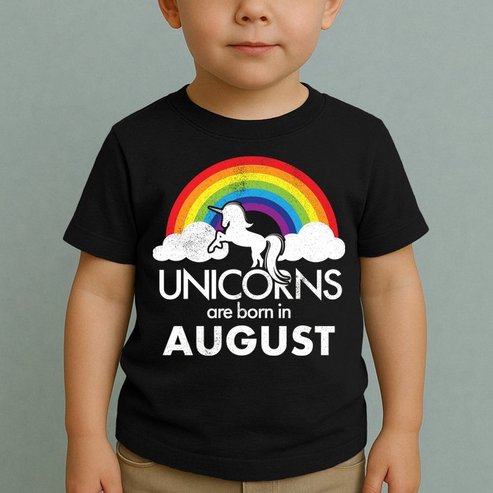 Unicorns Are Born In August Rainbow Retro Toddler T-Shirt