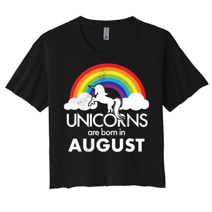 Unicorns Are Born In August Rainbow Retro Women's Crop Top Tee