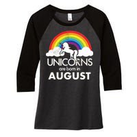 Unicorns Are Born In August Rainbow Retro Women's Tri-Blend 3/4-Sleeve Raglan Shirt