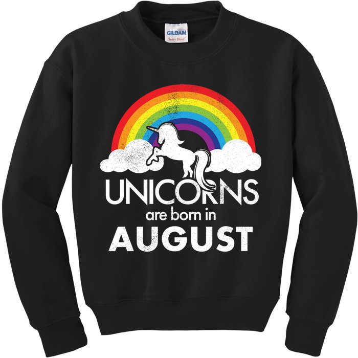 Unicorns Are Born In August Rainbow Retro Kids Sweatshirt