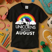 Unicorns Are Born In August Rainbow Retro Kids T-Shirt