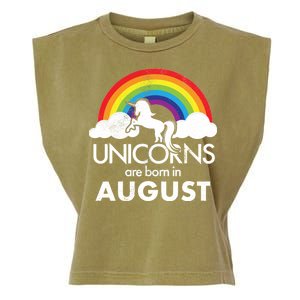 Unicorns Are Born In August Rainbow Retro Garment-Dyed Women's Muscle Tee